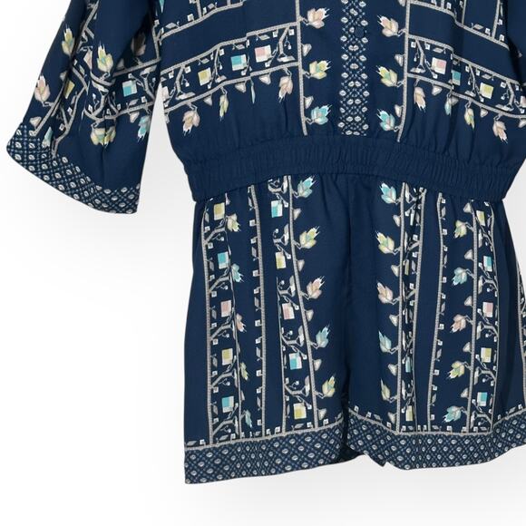 BCBGMAXAZRIA Danae Romper Floral Botanical Festival Coquette Beach LongSleeve - Picture 5 of 14